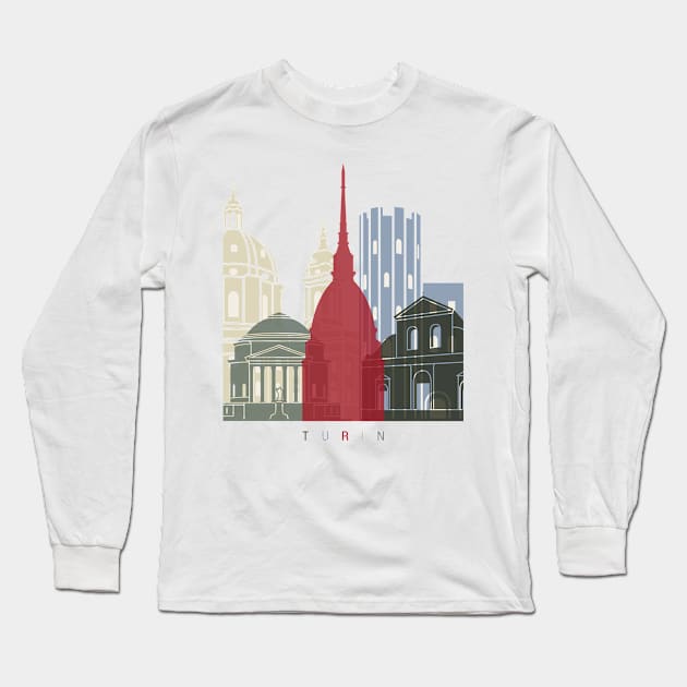 Turin skyline poster Long Sleeve T-Shirt by PaulrommerArt